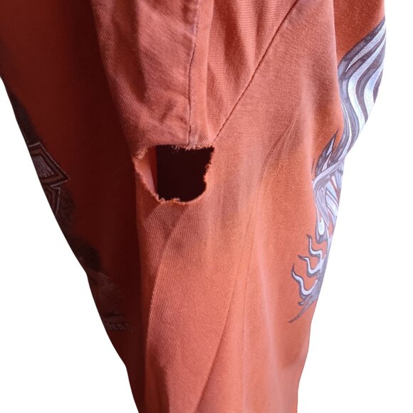 Large Harley-Davidson Trashed Orange T-Shirt Skull & Pistons Canada Dealer - Picture 4 of 8
